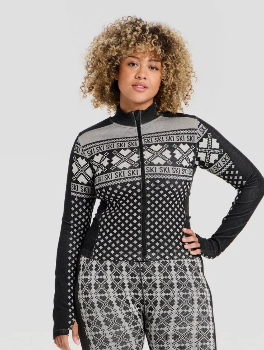 All In Motion Women Seamless Fair Isle Printed Full Zip Jacket